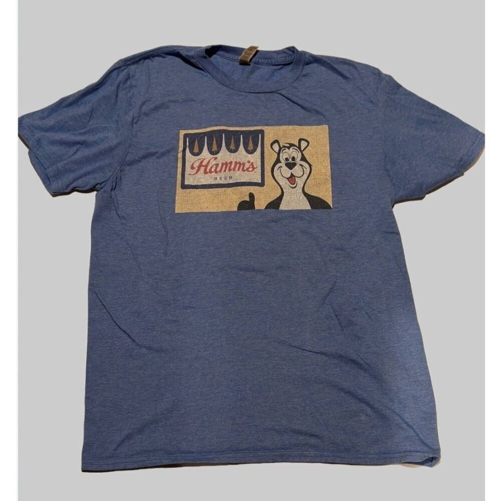 Rare HTF Hamm’s Beer Bear Graphic T-Shirt Retro Blue Mens Sz L Vintage Style Tee